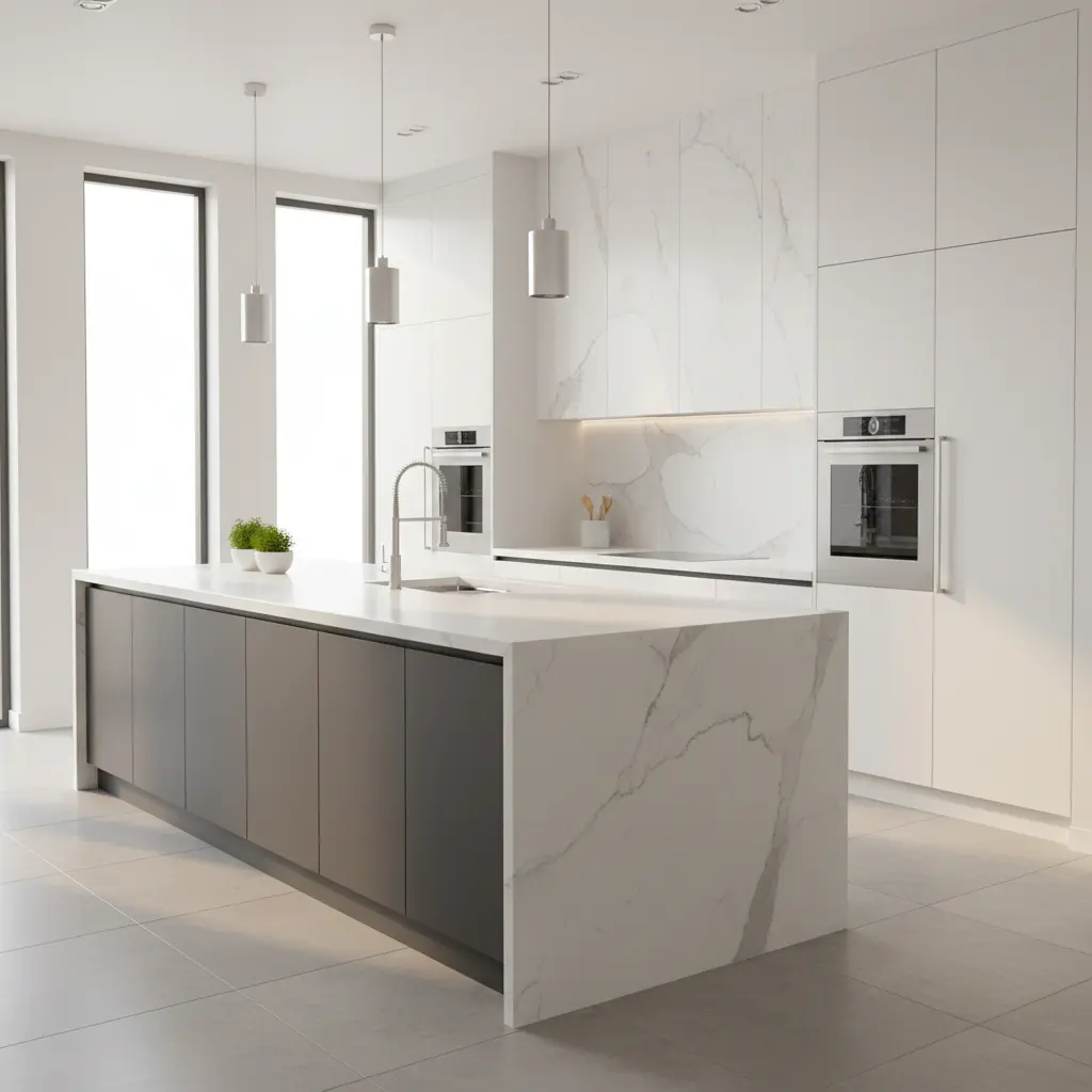 Ruhiges Küchendesign in hellen Grautönen